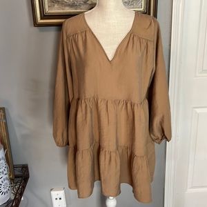 Zara Tan Long Sleeved Tiered Mini Dress / Size XS